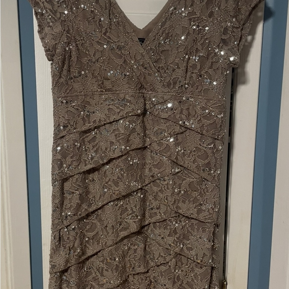 dressbarn Sequin Lace Mini Dress - Taupe